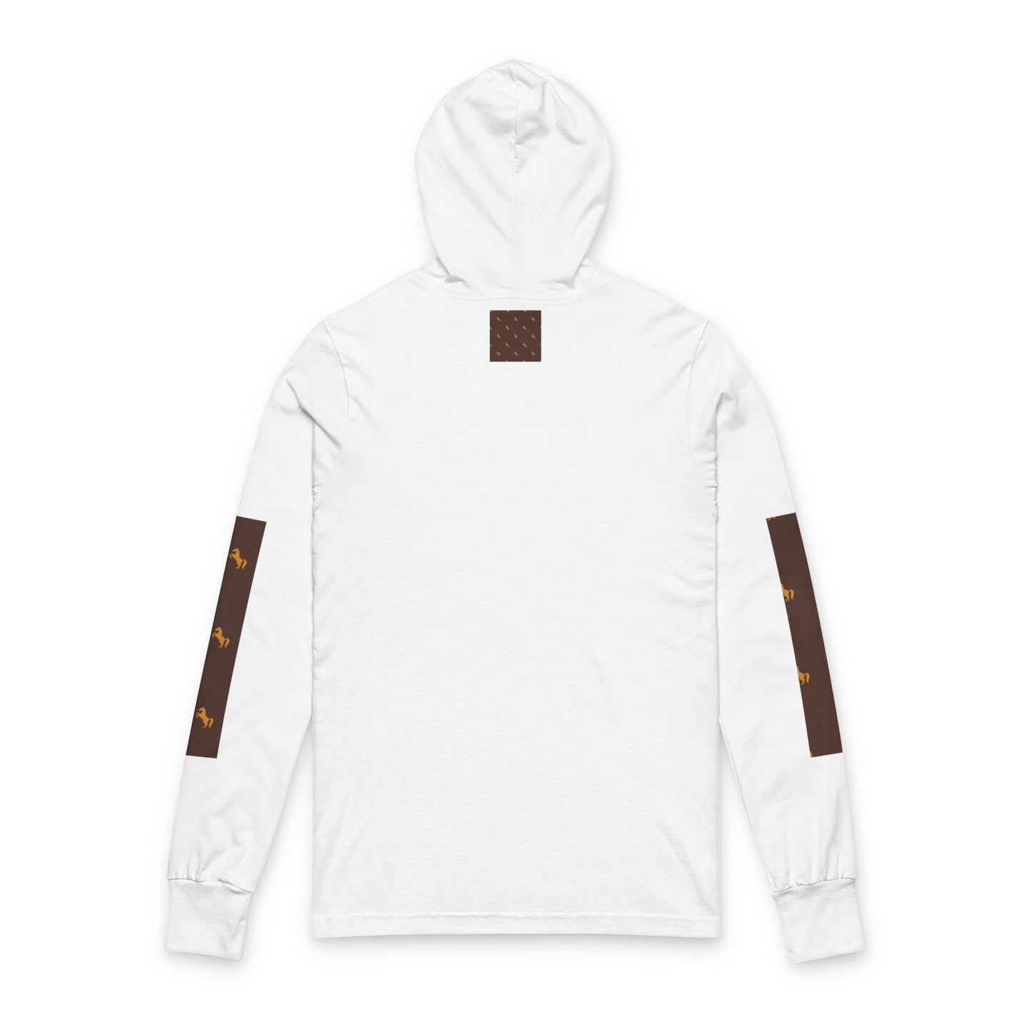 Hooded Long Sleeve Tee — Brown Patterned Horse Motif
