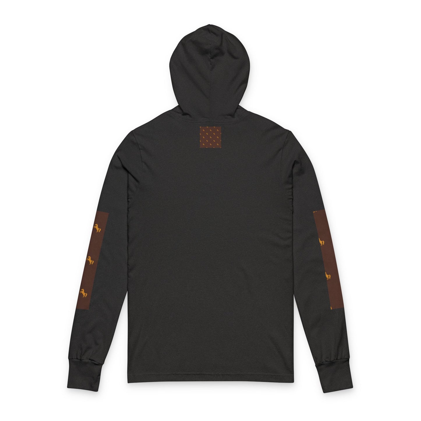 Hooded Long Sleeve Tee — Brown Patterned Horse Motif