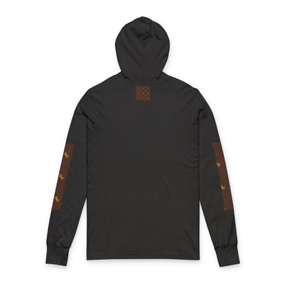 Hooded Long Sleeve Tee — Brown Patterned Horse Motif