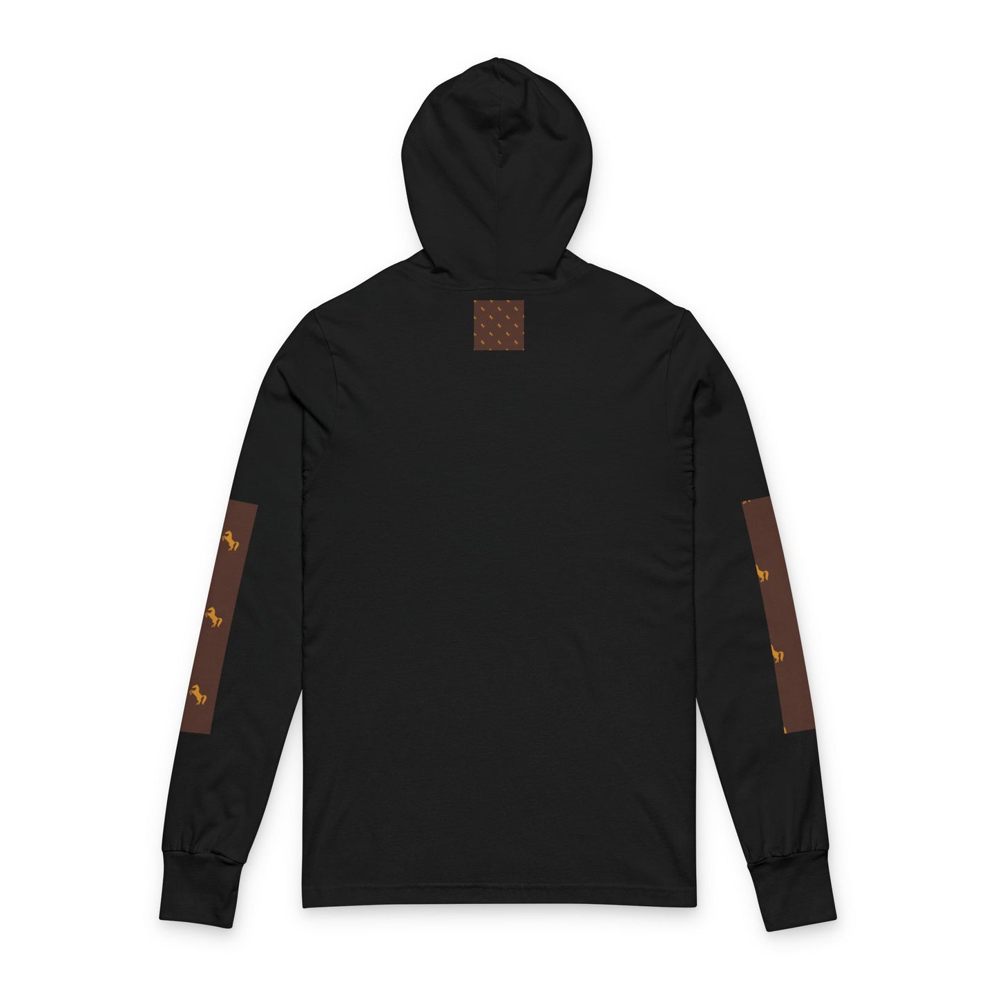 Hooded Long Sleeve Tee — Brown Patterned Horse Motif