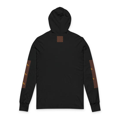 Hooded Long Sleeve Tee — Brown Patterned Horse Motif