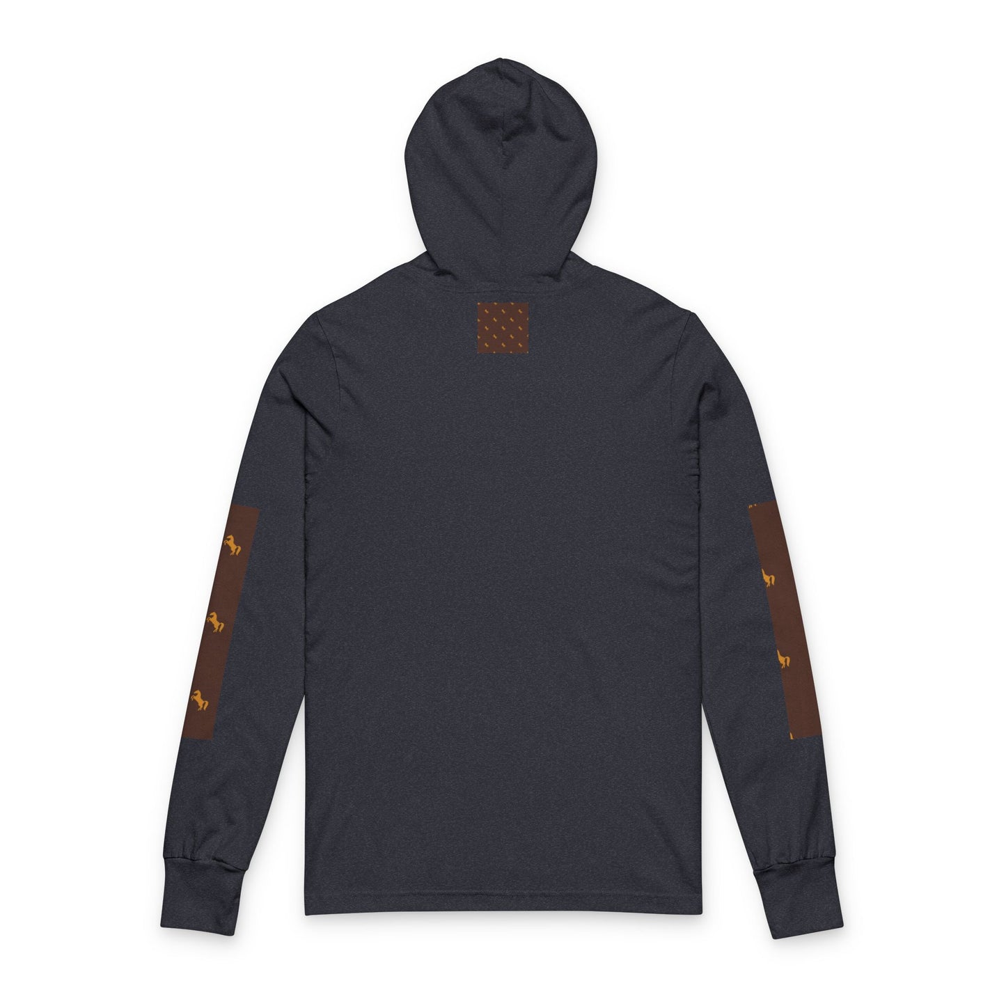 Hooded Long Sleeve Tee — Brown Patterned Horse Motif