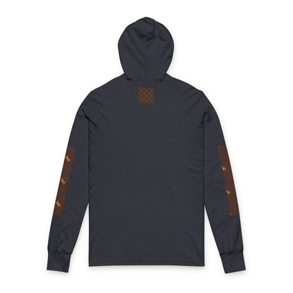 Hooded Long Sleeve Tee — Brown Patterned Horse Motif