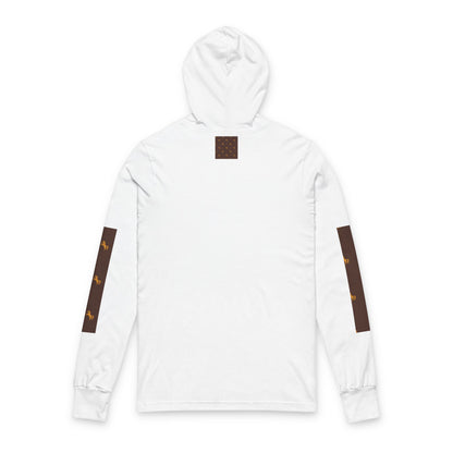 Hooded Long Sleeve Tee — Brown Patterned Horse Motif