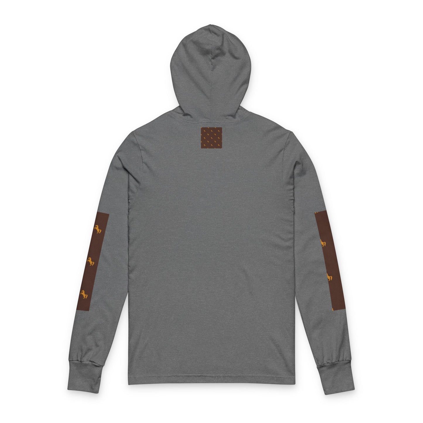 Hooded Long Sleeve Tee — Brown Patterned Horse Motif