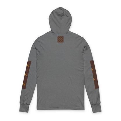 Hooded Long Sleeve Tee — Brown Patterned Horse Motif