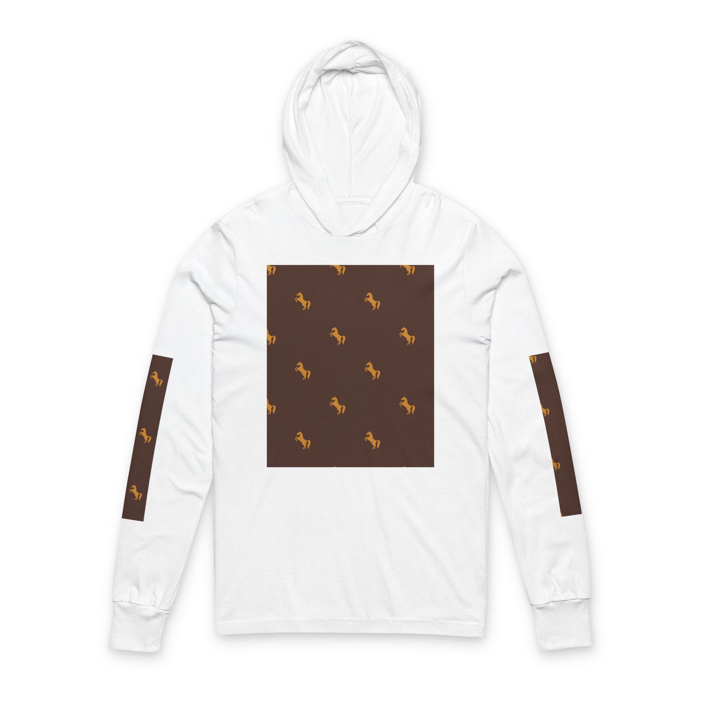 Hooded Long Sleeve Tee — Brown Patterned Horse Motif