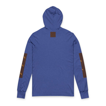 Hooded Long Sleeve Tee — Brown Patterned Horse Motif